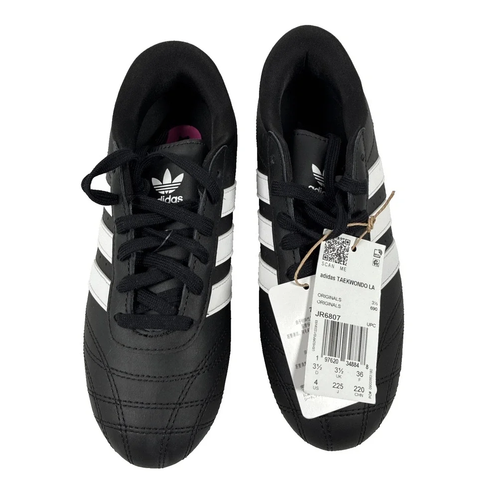 New Adidas Taekwondo Shoes Sneakers Lace J Kids Size 4 Black/White Unisex JR6807